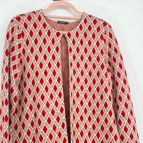 J. McLAUGHLIN Retro Diamond Patterned Cardigan Sweater M Preppy Academia - Picture 3 of 5